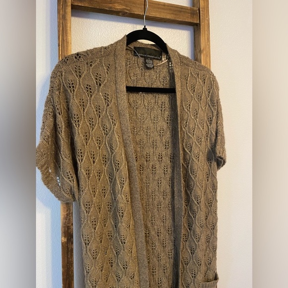 Isabella Rodriguez Brown Copper Metallic Belted Cardigan Short Sleeves Size Lg - Picture 3 of 9
